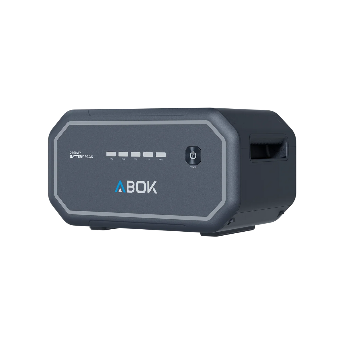 ABOK Ark2500 angled view of the 2160Wh extra battery with level indicators and power button
