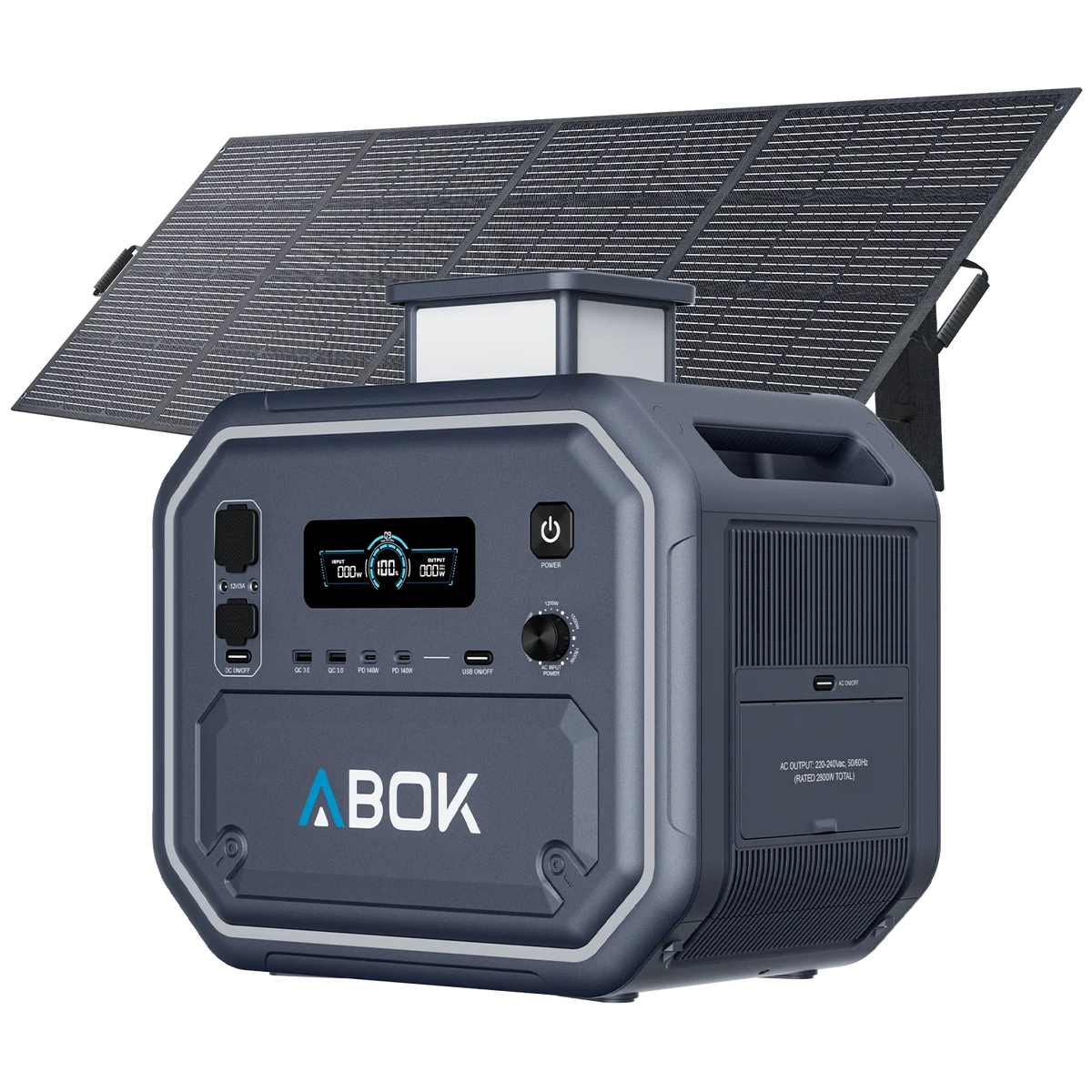 ABOK Ark2800 EU-spec portable power station with a 400W foldable solar panel.